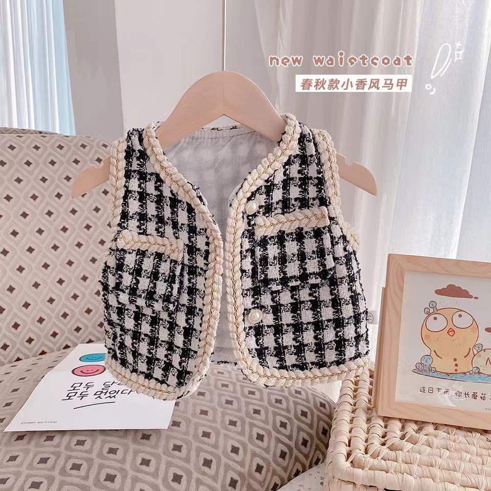 Cute Cartoon Knit Vest For Girls Spring Autumn Stylish Baby Sleeveless Outerwear Sweater Waistcoat 90cm