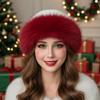 Thick Plush Fluffy Trapper Cap Round Top Plush Bucket Hats Christmas Fur Hat  Ladies