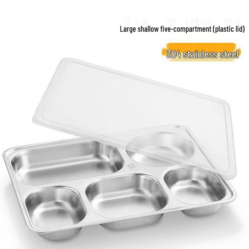 304 Stainless Steel 4-Compartment Rectangular Dining Tray for Students & Children