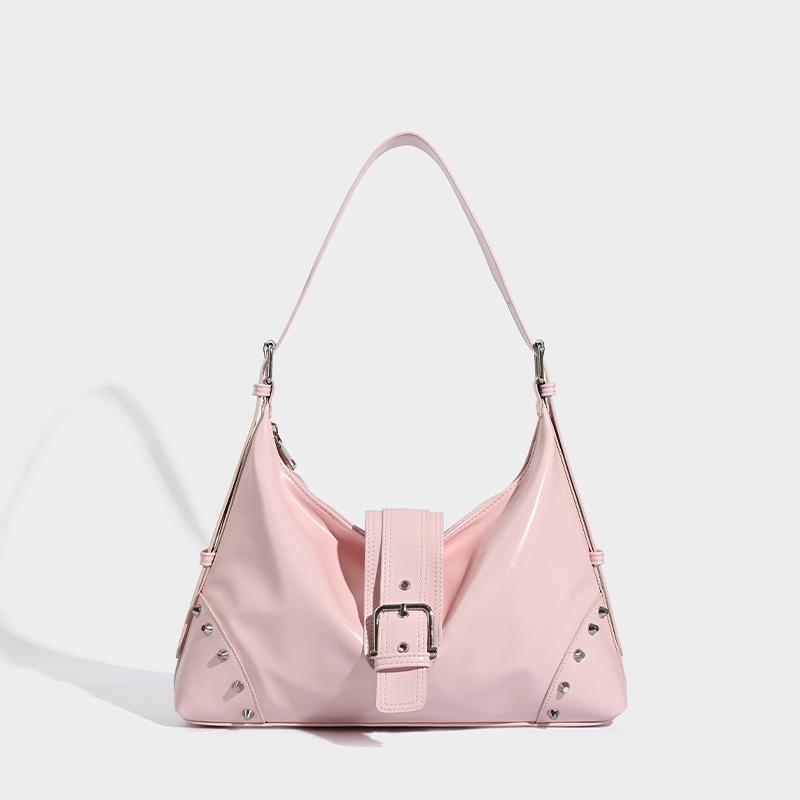 New Women's Bag Luxury Designer Rivet Decorati Shoulder Bag PU Leather Pink Woman Bags Fashi Lightweight Female Handbag