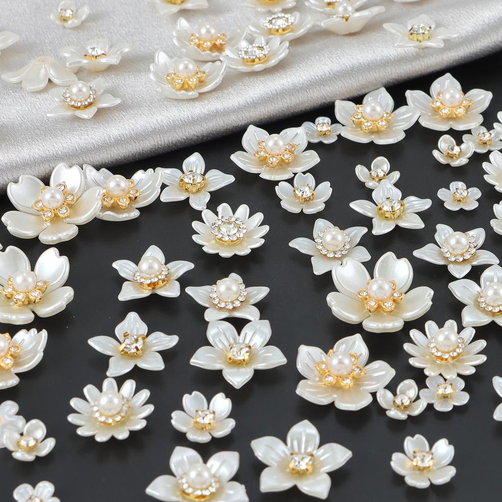 New 50pcs oversized gold background with diamond pearl flowers, DIY earrings, necklaces, headwear, jewelry making crafts