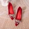 Fashion Wedding shoes bride shoes women new pearl thick heel shallow mouth pointed Xiuhe main wedding dress not tired foot single shoes