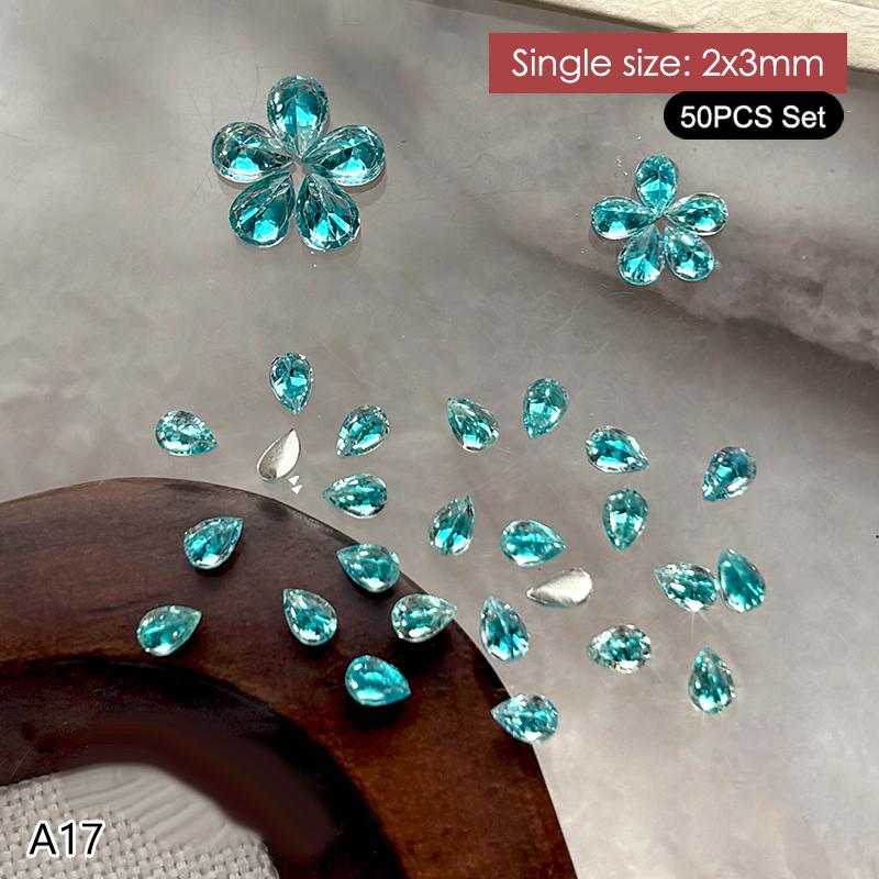 50 Stück Mehrfarbige Mini-Wassertropfen Zirkon Nail Art Strasssteine 3D Flachboden Kristallsteine Maniküre Dekoration