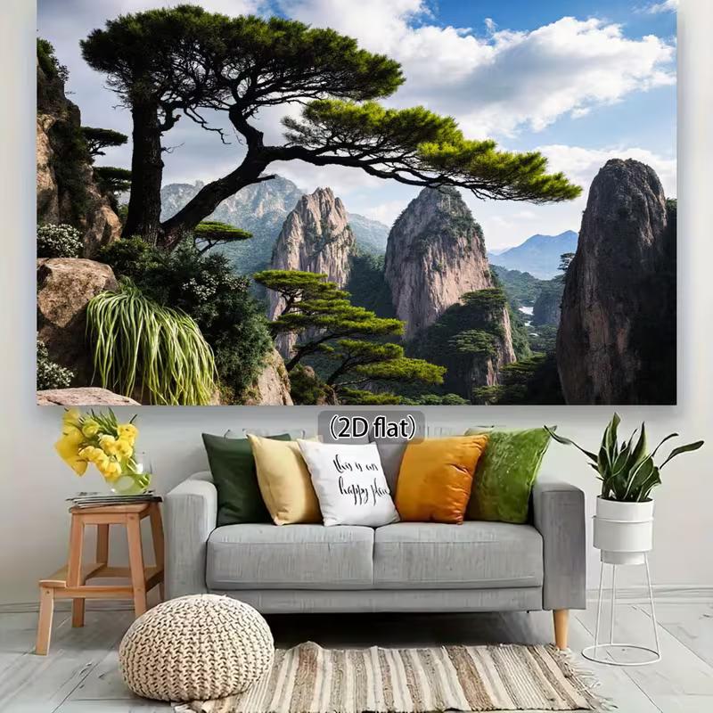 Majestic Huangshan Tapestry, Welcome Pine Tree Overlooking Towering Granite Peaks, Traditional Chinese Landscape Wall Art