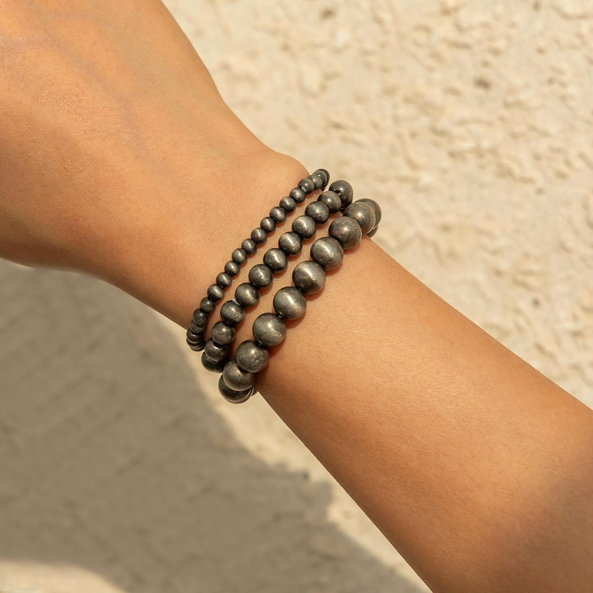 SHIXIN 3 Pcs/Set Vintage Dazzling Black Beaded Bracelet for Men Women Simple CCB Strand Hand Bracelet Fashion Street Jewelry New