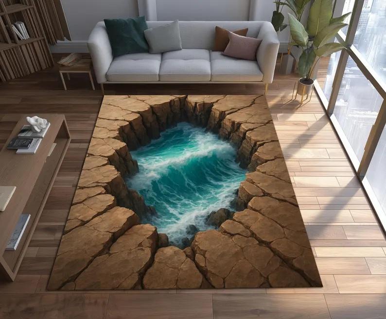 Stereoscopic Illusion Carpet Creative and Quirky Home Decoration Cliff Hole Pattern Rug Living Room Full of Floor Mats