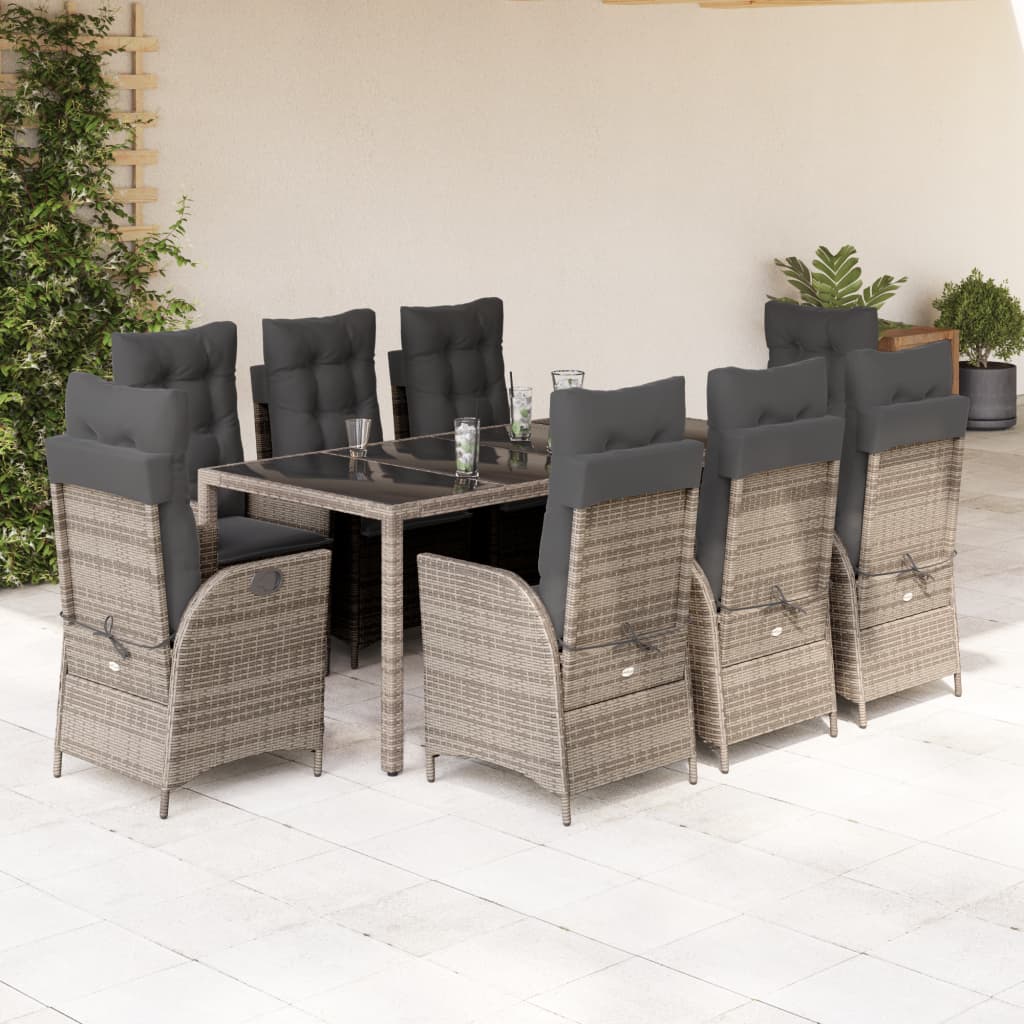 Vidaxl 9-Cz. Garden Furniture Set With Cushions, Grey, PE Rattan