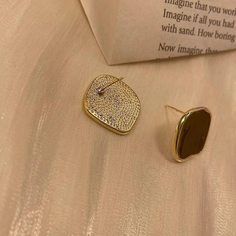 S925 Silver Needle French Retro Square Oil Dripping Earrings New Earrings Women's Niche Design Earrings