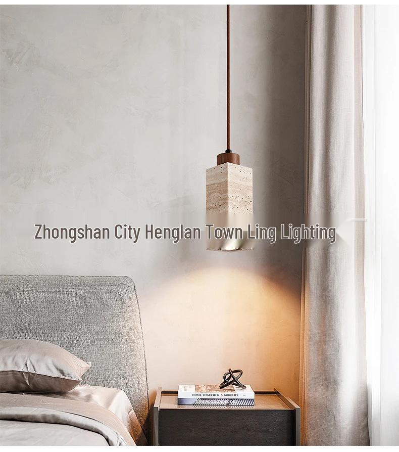 Nordic Wabi-Sabi Yellow Cave Stone Pendant for Restaurant or Bedroom Lighting