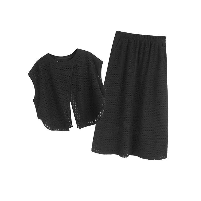 

XITAO Hollow Out Asymmetric O-neck Women Sets GYX1649 One Size чёрный