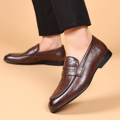Casual Men'S Leather Shoes Classic Gentleman British Style Fashion Party Comfortable Office And Walking 38-47 Brown Loafer