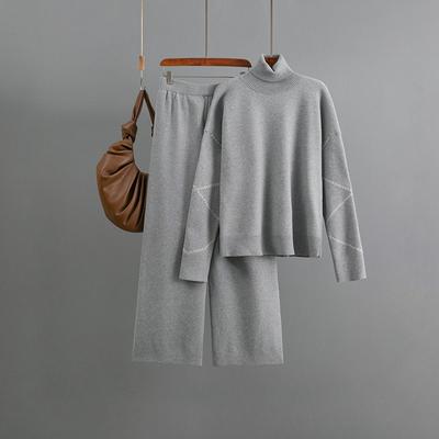 Fashion Suit Women's Autumn and Winter New Turtleneck Loose Sweater + Casual Wide-leg Pants Two-piece Set