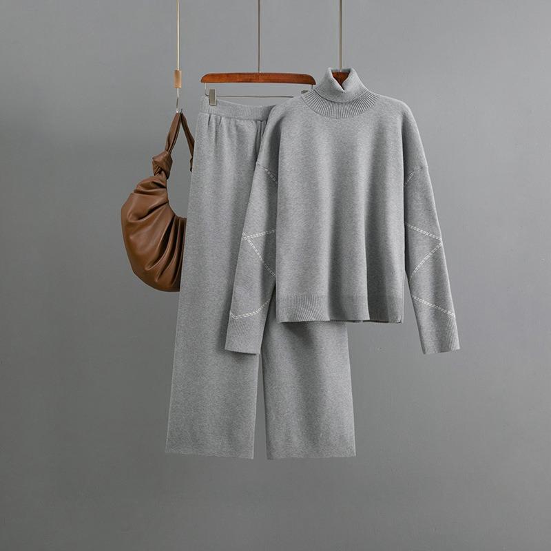 Fashion Suit Women's Autumn and Winter New Turtleneck Loose Sweater + Casual Wide-leg Pants Two-piece Set