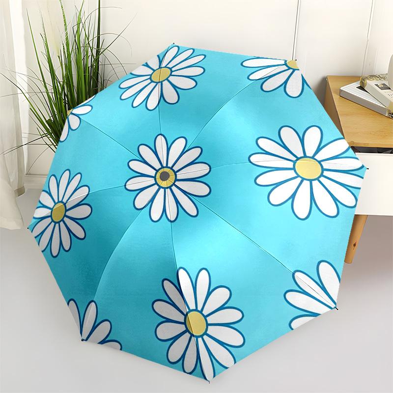 1pc Daisy Blue Themed High-quality Umbrella,Automatic Opening and Closing Umbrella,Multi-functional Umbrella G0811044