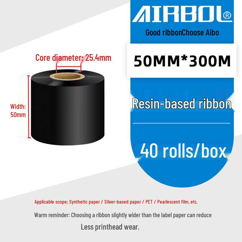 110x300m Wax & Resin Full Resin Water Washable Thermal Transfer Ribbon Roll for Barcode Label Printers.