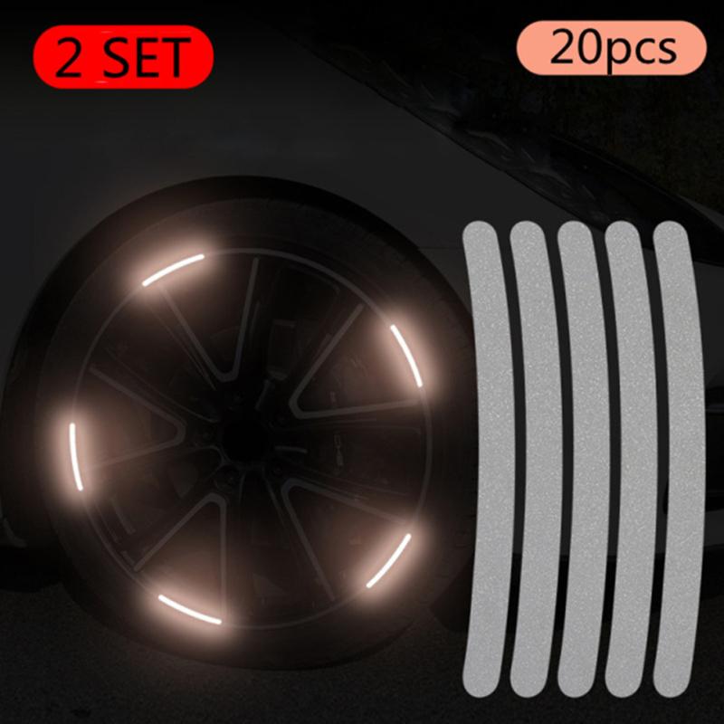 20pcs Car Wheel Hub Reflective Sticker 3d Stereo Tire Decorative Strips Night Warning Luminous