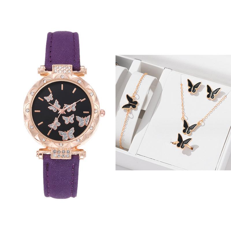 5-Piece Women’s Butterfly Quartz Wristwatch Jewelry Set - New Style Fashion Watches