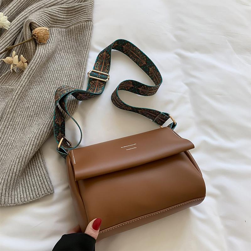 Fashion Shoulder Strap Bag New Square Bag Texture PU Simple Women's Shoulder Retro Wide Shoulder Strap Handbags