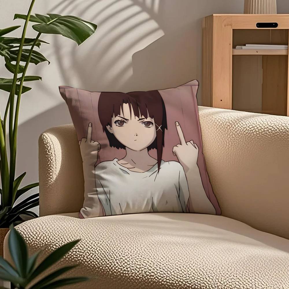 Anime E-Experiments L-Lain Pillow Case Comfort Sofa Bed Silky Elegant Invisible Zipper Custom Decorative Cushion Cover