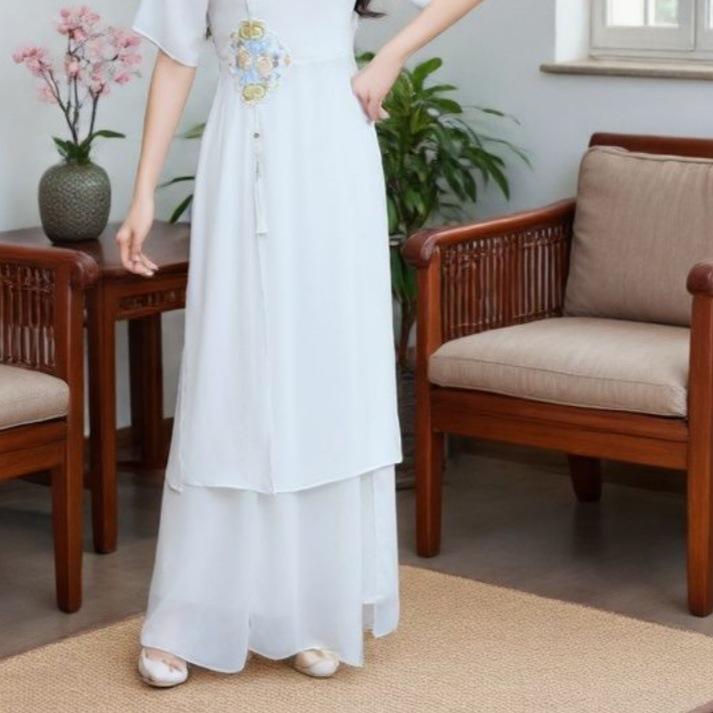 

Women s Zen Style Summer Short Sleeve Long Dress Technician Uniform - Fairy-like Foot Massage Workwear 2XL
