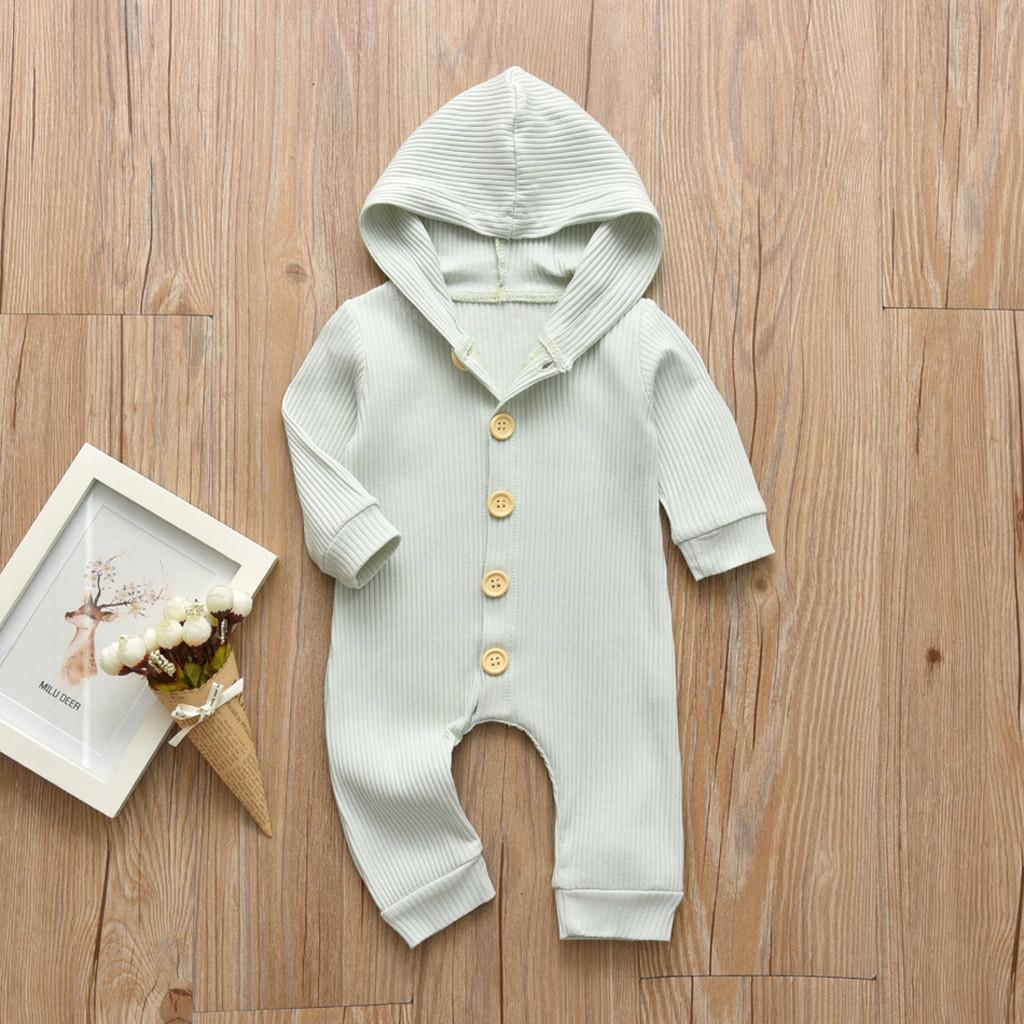 Newborn Infant Baby Girls Boys Winter Long Sleeve Solid Hooded Jumpsuit Romper K