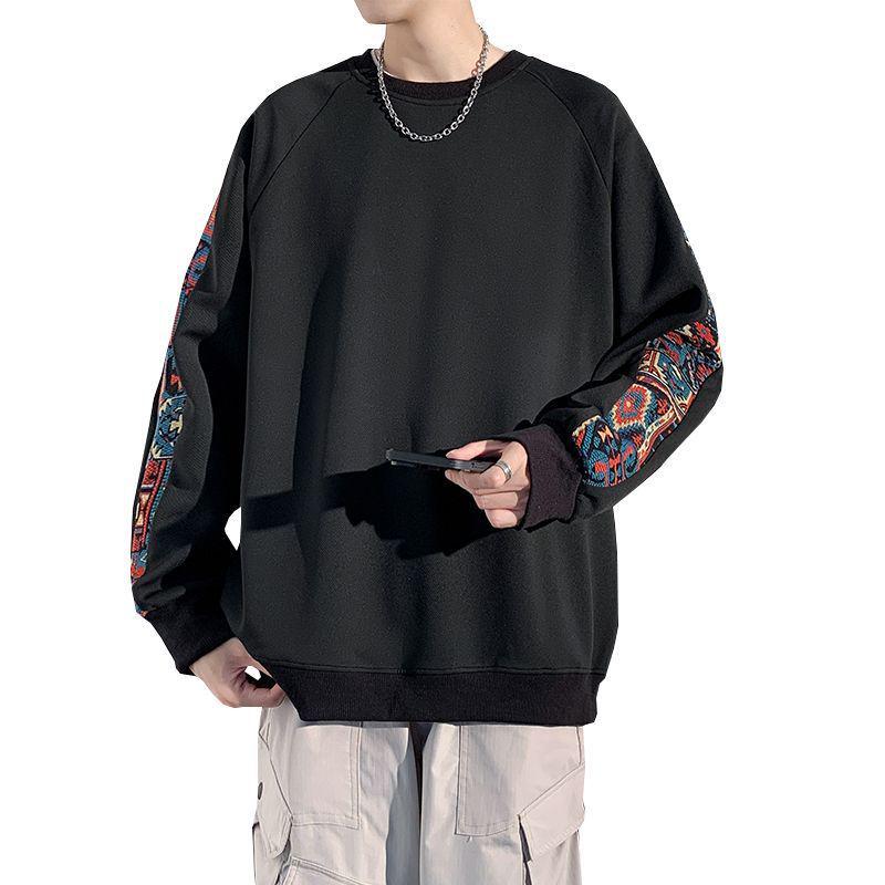 Men’s Chinese Style Embroidery Long Sleeve Round Neck Hoodie - Spring/Autumn/Winter 2025 Heavyweight Loose T-shirt