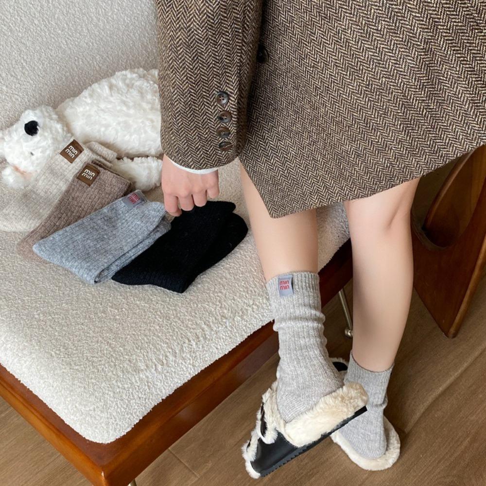 Thicken Middle Tube Socks Heel Label Women's Socks Fashion Winter Socks
