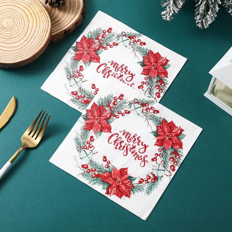 20pcs/Pac 33*33cm 2-Ply Disposable Party Napkin Christmas Pattern