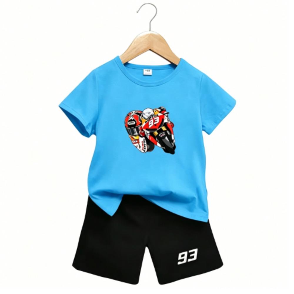 Outdoor Street Motorcycle Rennwagen Muster Druck Nr. 93 Kinder T-Shirt und Shorts 2-teiliges Set Sommer Haus Freizeit Outfit Jungen und Mädchen Sport Set
