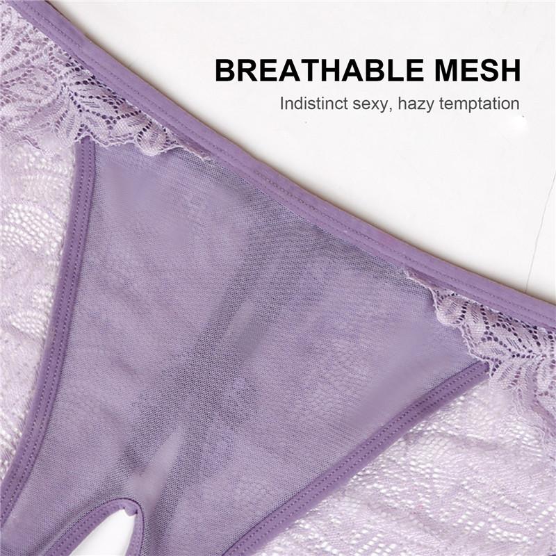 Schlichtes Design, niedrige Taille, Damen, einfarbig, Bikinihöschen, Spitze, Netzstoff, transparent, atmungsaktive Damenunterwäsche