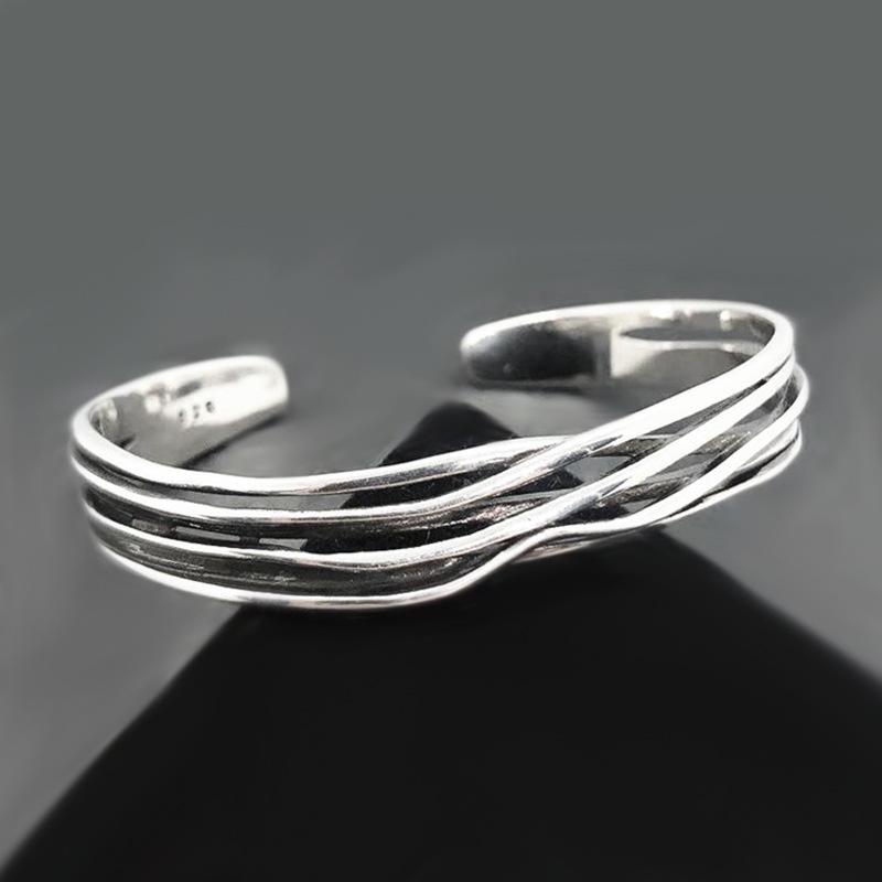 Wave Weave Personalized Minimalist Silver Punk Bracelet - Open Design Bangle