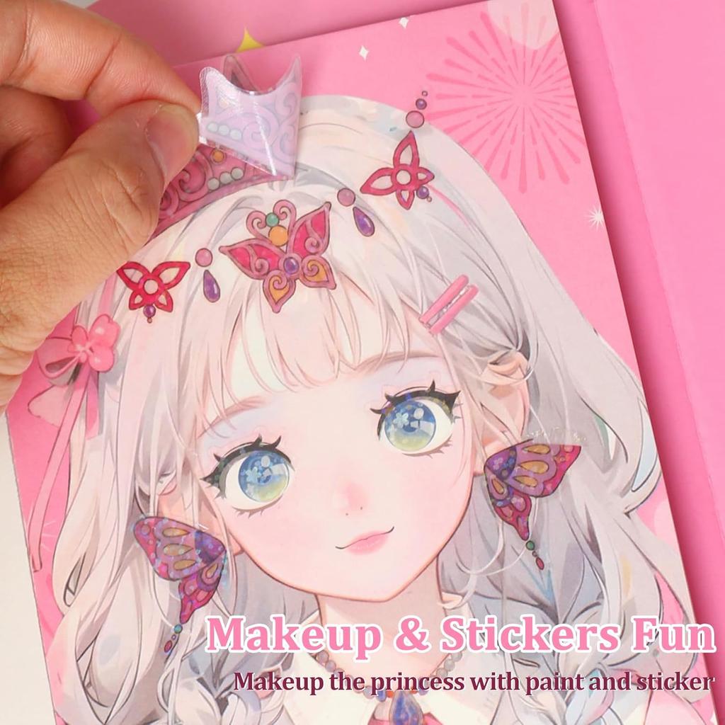 Rincess Makeup Dress Up Game | 1 Set Diamond Painting & Sticker Book | For Birthday Christmas Halloween Creative Gift