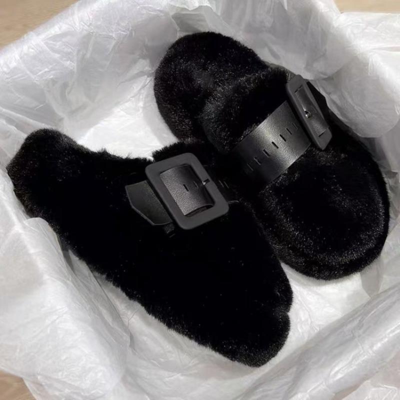 Autumn and Winter Mao Mao Slippers Women's New High-value Belt Buckle Niche Design Cotton Slippers Trendy Outside