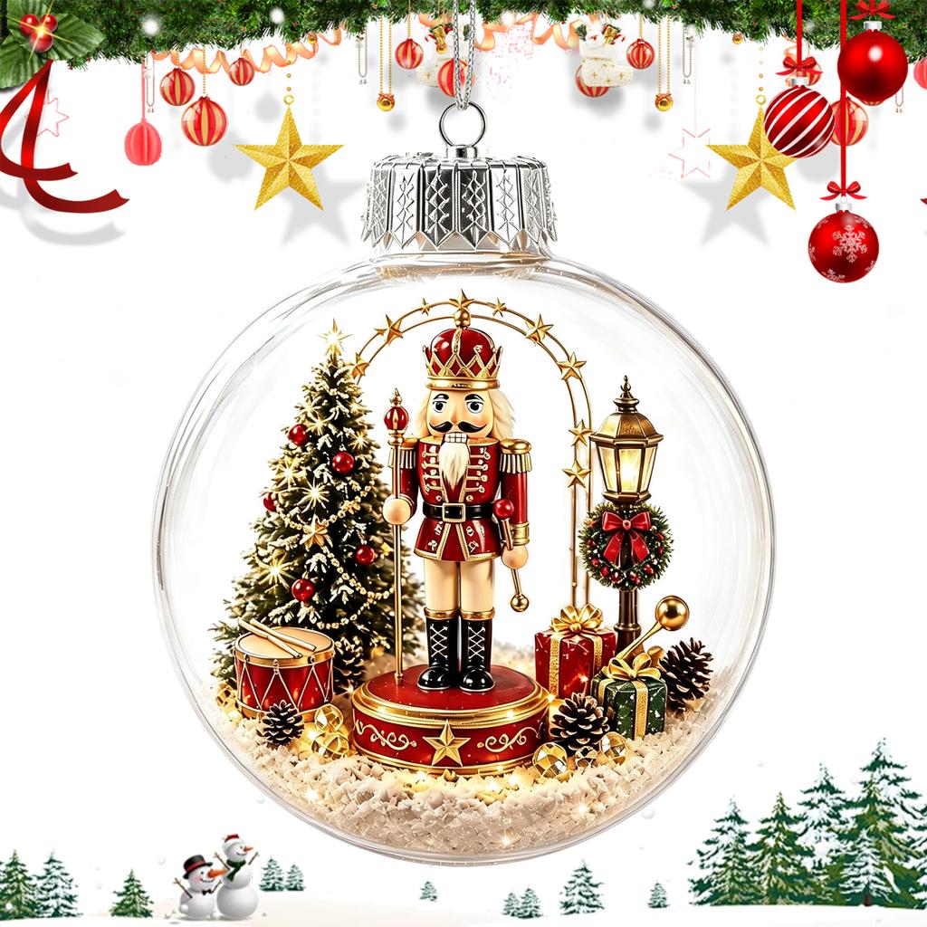 Transparent Ball Christmas Decoration Mini Holiday Scene 3.15 Inch Plastic Xmas Tree Hanging Keepsake Gift