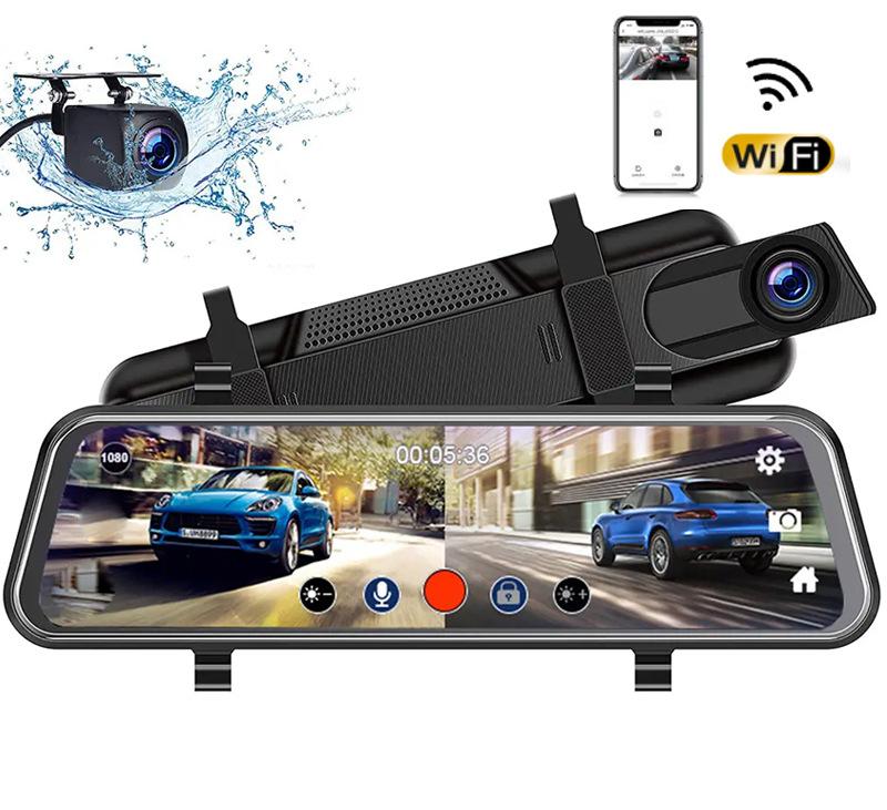 10 Inch Full Screen High Definition 4K Rearview Mirror Streaming Media Driving Recorder Dual Lens with Reversing Image with WIFI