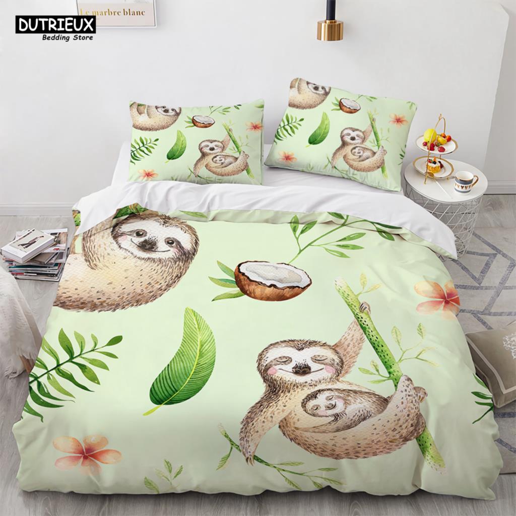 Lovely Cartoon Sloth Bedding Set Light Green Bedclothes Single Double Queen Twin Full Size Duvet Cover Set Kids Child Bed Linen