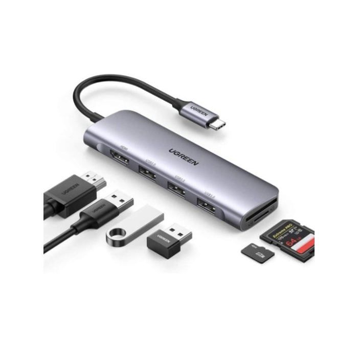 Hub Ugreen CM511 20956A USB-C HDMI 4K 3x USB-A 3.0 SD/TF-Kartenleser Silber