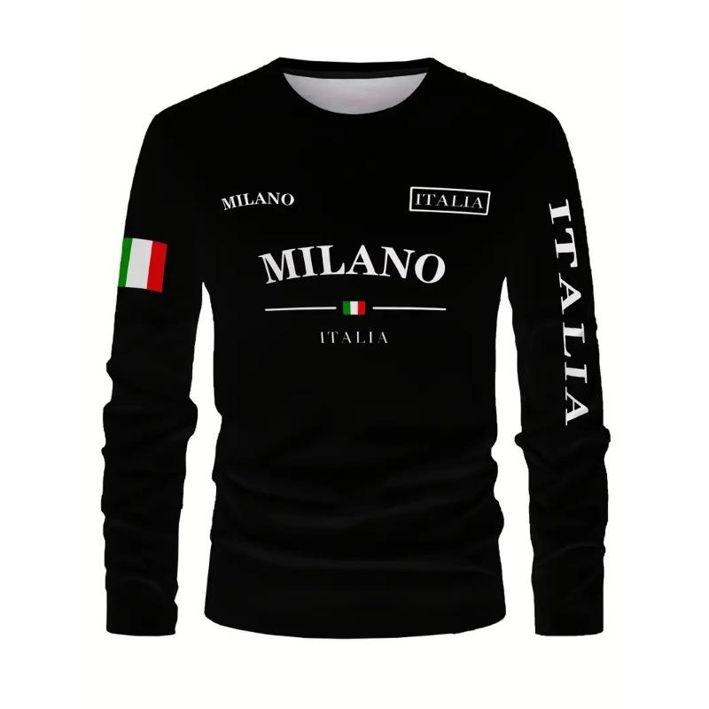 New men's long-sleeved T-shirt for Spring and Autumn 2025 featuring street fashion and comfort with 3D letter pattern printing