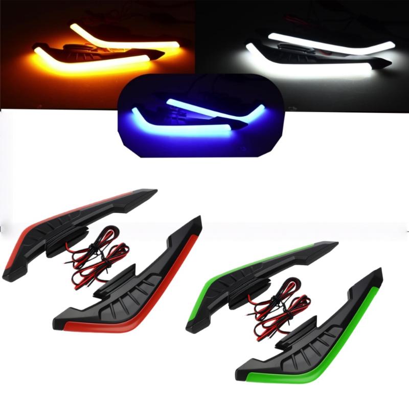 2Pcs Fixed Wind Wings With LED Light Adhesive Decoration Sticker Motorcycle Front Side Spoiler Winglets Aerodynamic Wing Set
