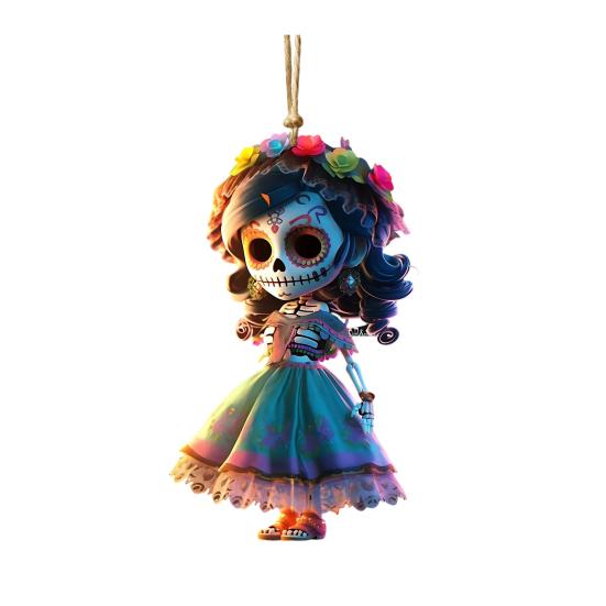 Halloweenská dekorace Lebka Panenka Přívěsek do auta Kreslená postavička Ozdoba Závěsná dekorace do interiéru auta