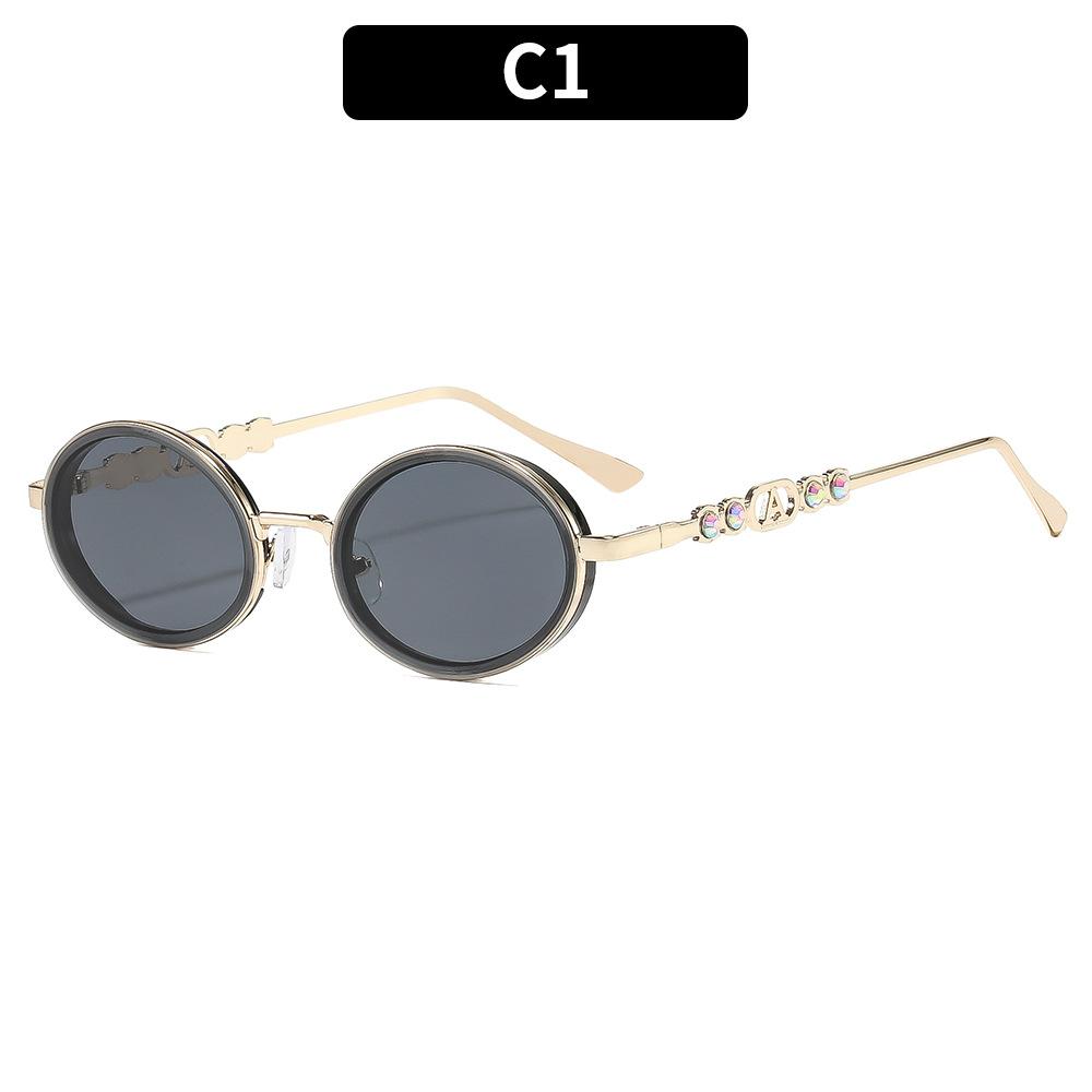 European and American fashion new retro trend sunglasses high-end diamond round sunglasses street shooting versatile personalized glasses