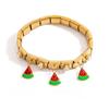 Watermelon Fruit Pendant Bangle Crystal Stainless Steel Bracelet  Vacation