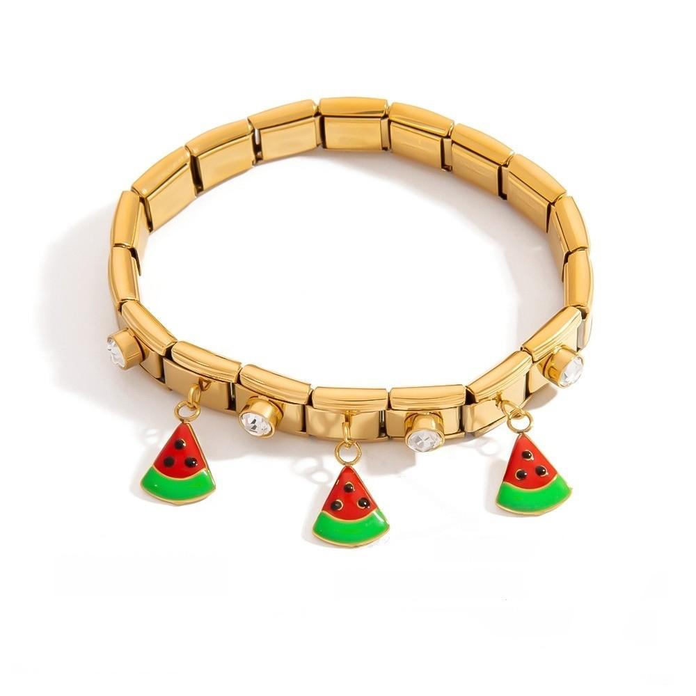 Watermelon Fruit Pendant Bangle Crystal Stainless Steel Bracelet Vacation