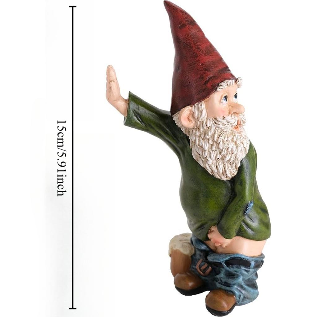 Gartenzwerg Statue - Polyresin - Willy der pinkelnde Gartenzwerg für Rasenornamente, Innen- oder Außendekorationen - Rote und grüne lustige Zwerge