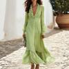 Women's V Neck Long Sleeve Polka Dot Maxi Dress with Ruffle Waist for Vacation