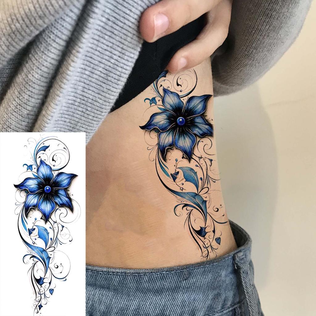 1 Sheet Colorful 3D Rose Flower Butterfly Temporary Tattoos For Women Adults Hand Foot, Waterproof Realistic Fake Tattoo Sticker