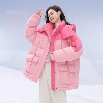 Winter New Down Cotton Clothes Short Thickened Niche Color Matching Hooded Jacket Cotton Clothes Tide
