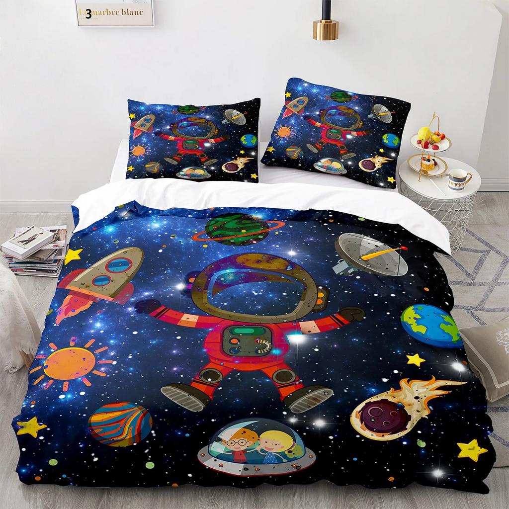 Astronaut Outer Space Comfortable Duvet Quilt Cover Pillowcase Bedding Set Children Bedroom Decoration Home Textile