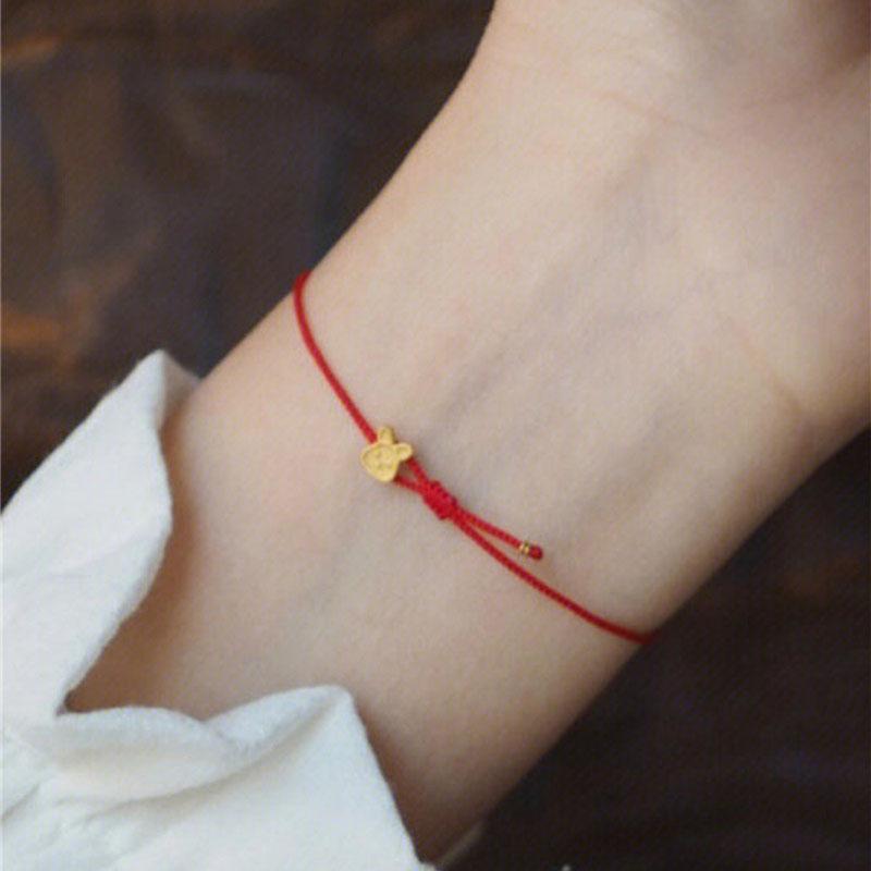 PANJBJ Kaninchen Armband für Damen Mädchen Rotes Geflecht Verstellbarer Schmuck Neujahrs Geburtstagsgeschenk Dropshipping Großhandel