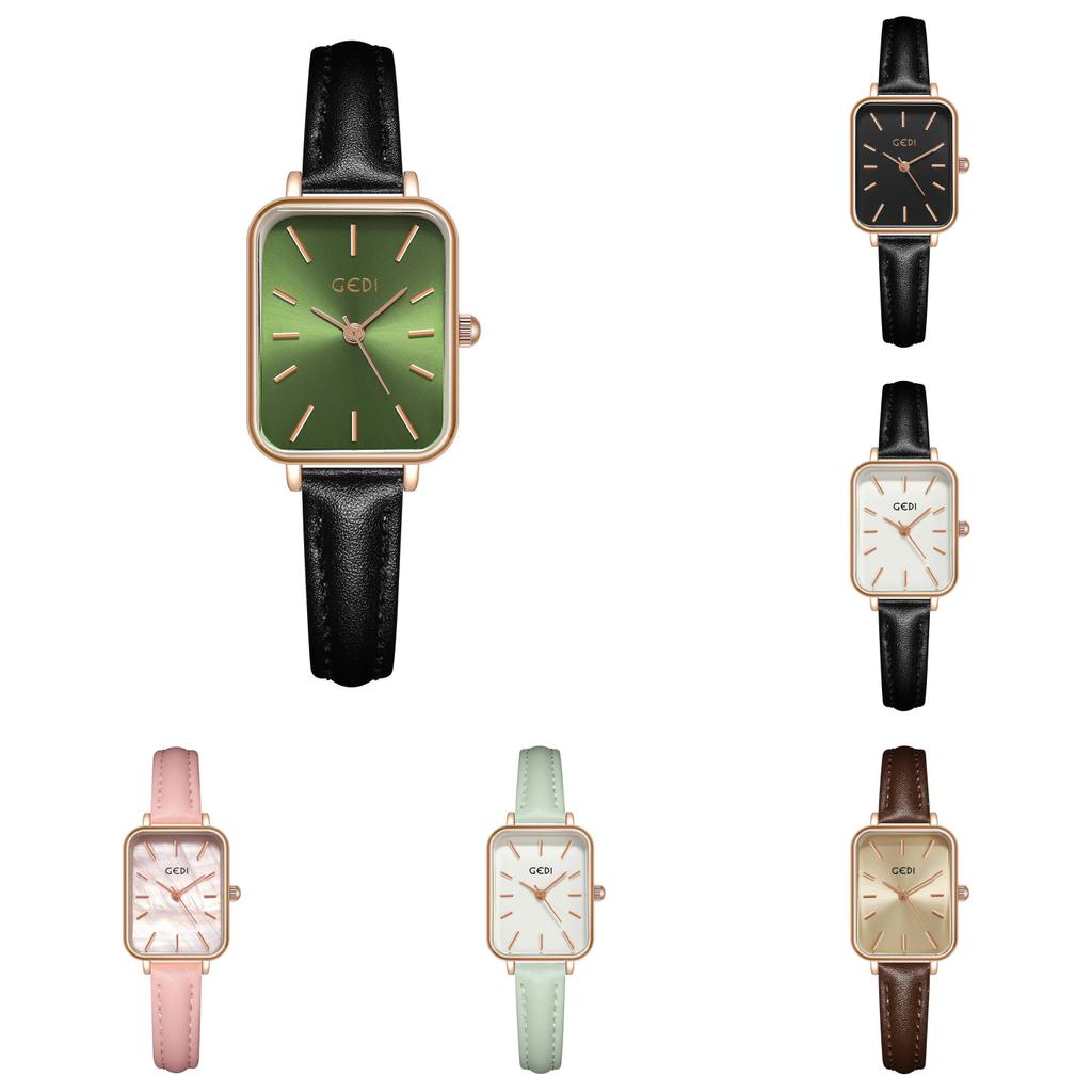 Womens Minimalist Square Quartz Watch With Leather Strap For Casual Office Wear